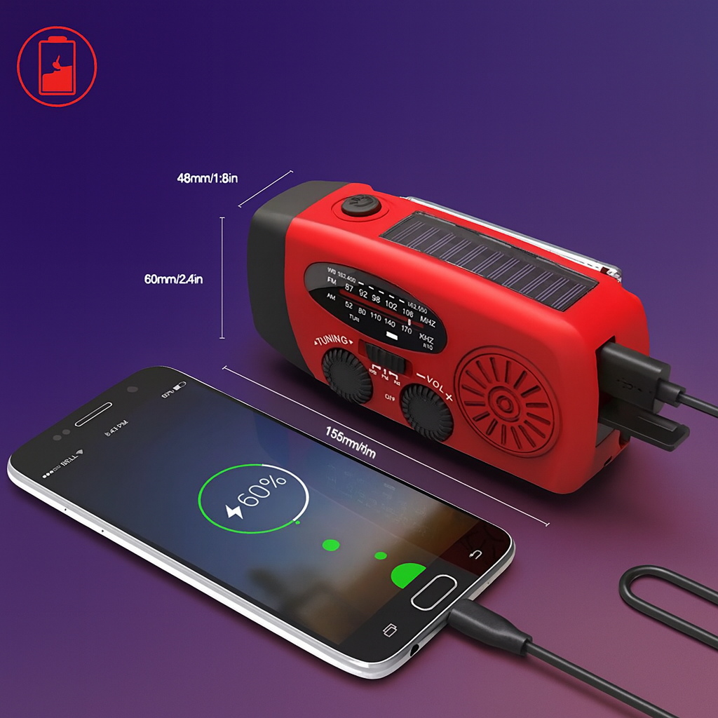 🔥 Radio Awaryjne 3w1 Solarne z Korbką, Powerbankiem i Latarką LED – Niezawodne Źródło Energii w Każdej Sytuacji!